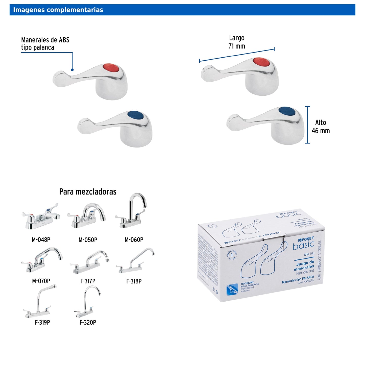 Juego de manerales tipo palanca metálicos para mezcladoras