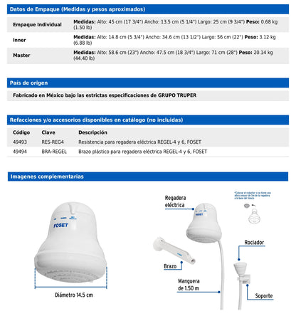 Regadera eléctrica blanca de 4 temperaturas con manguera y brazo incluido