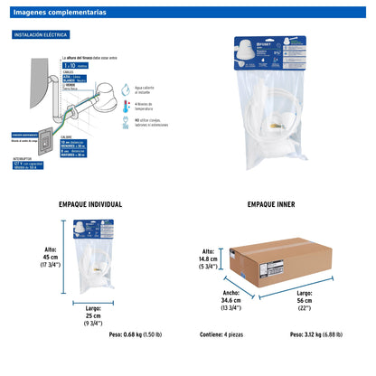 Regadera eléctrica blanca de 4 temperaturas con manguera y brazo incluido