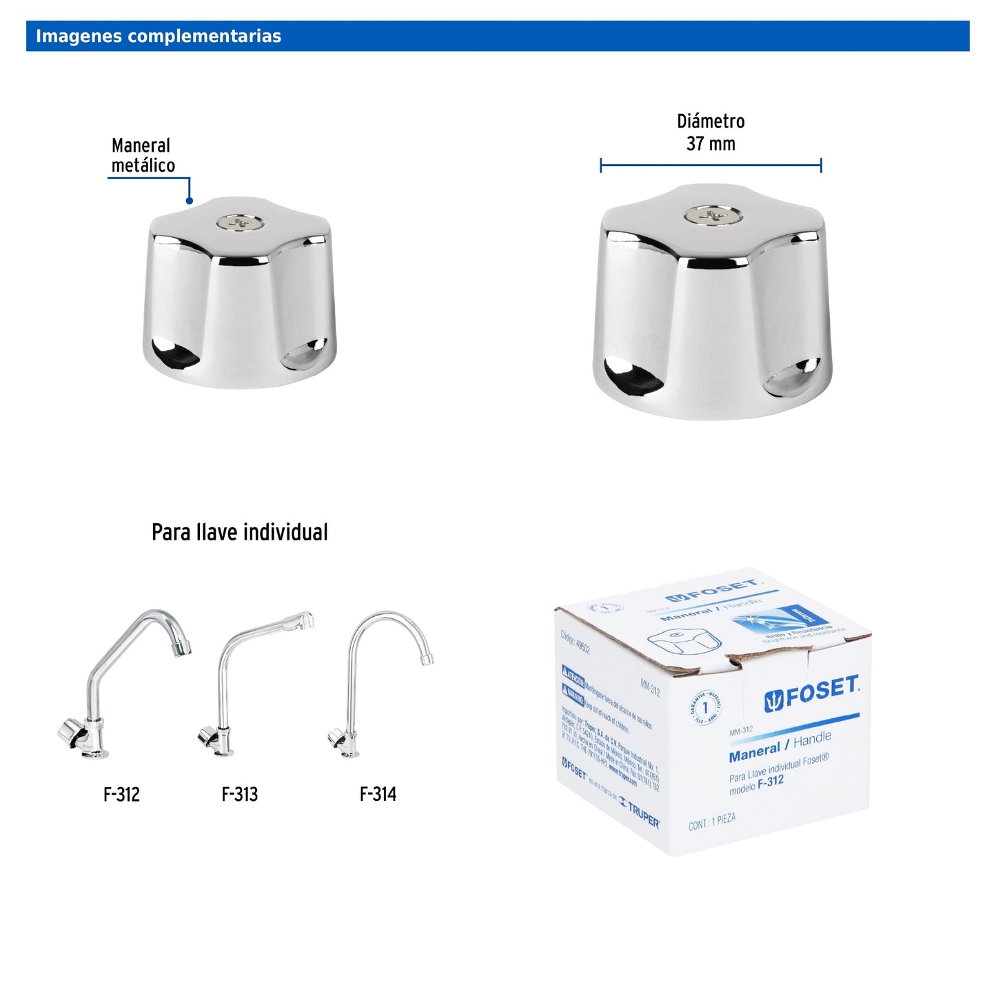 Maneral hexagonal metálico de repuesto para llaves F-312 F-313 y F-314