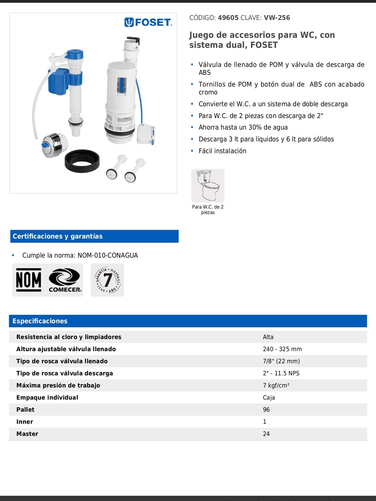 Juego de accesorios para WC con sistema dual