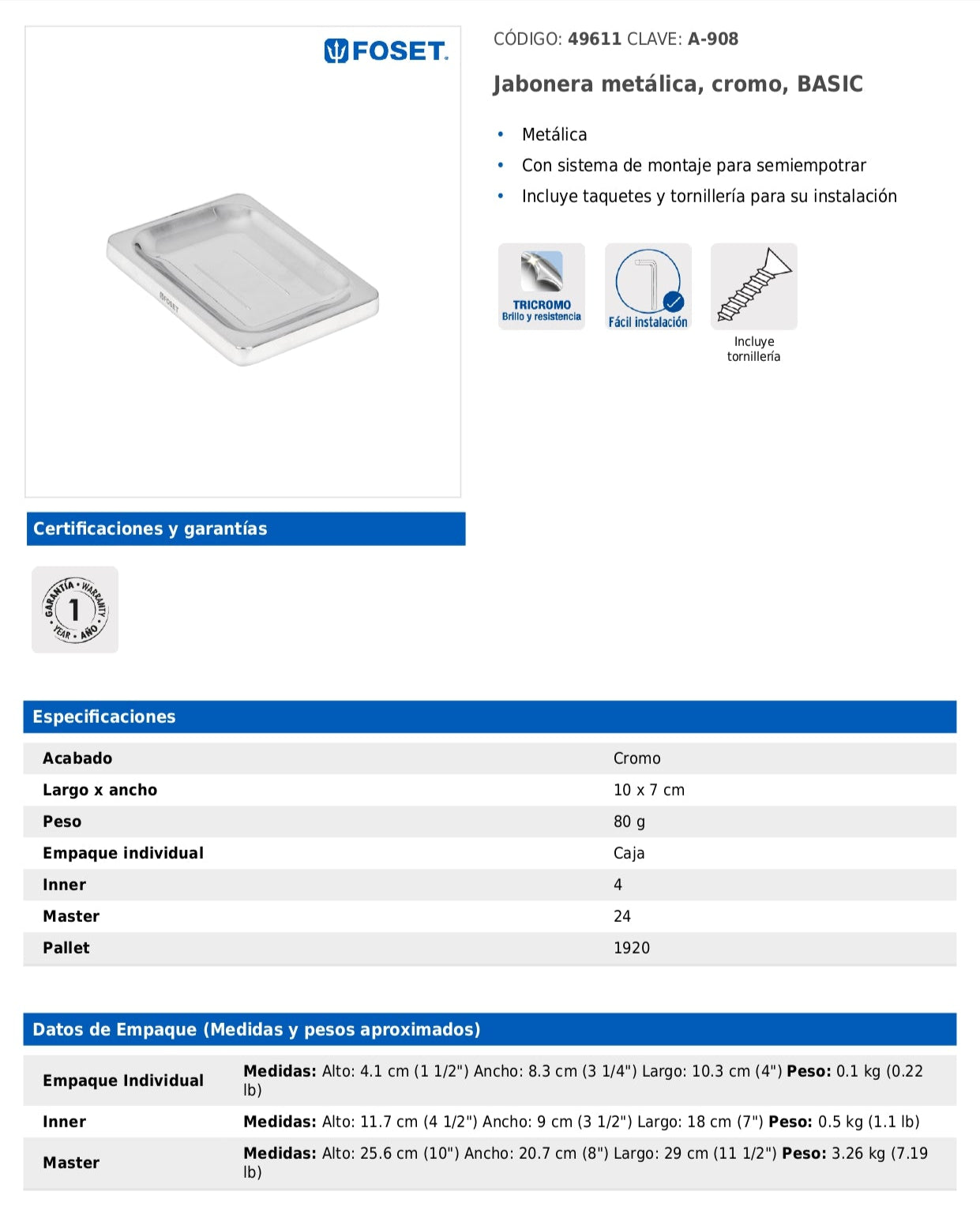 Jabonera metálica cromo