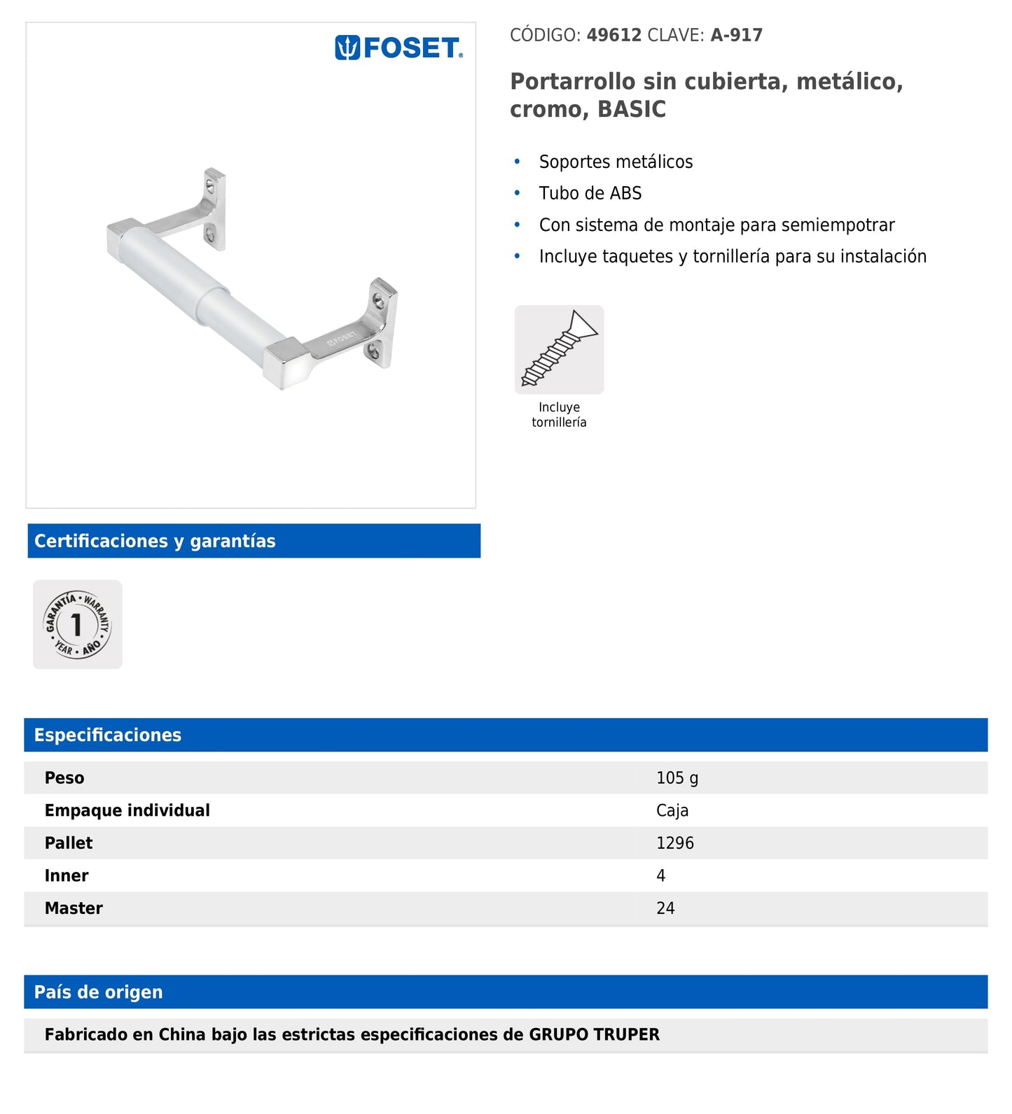 Portarrollo sin cubierta metálico