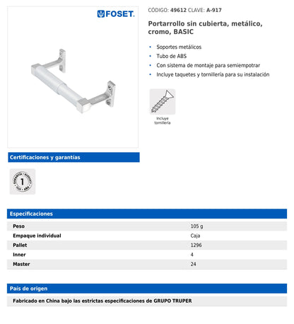 Portarrollo sin cubierta metálico