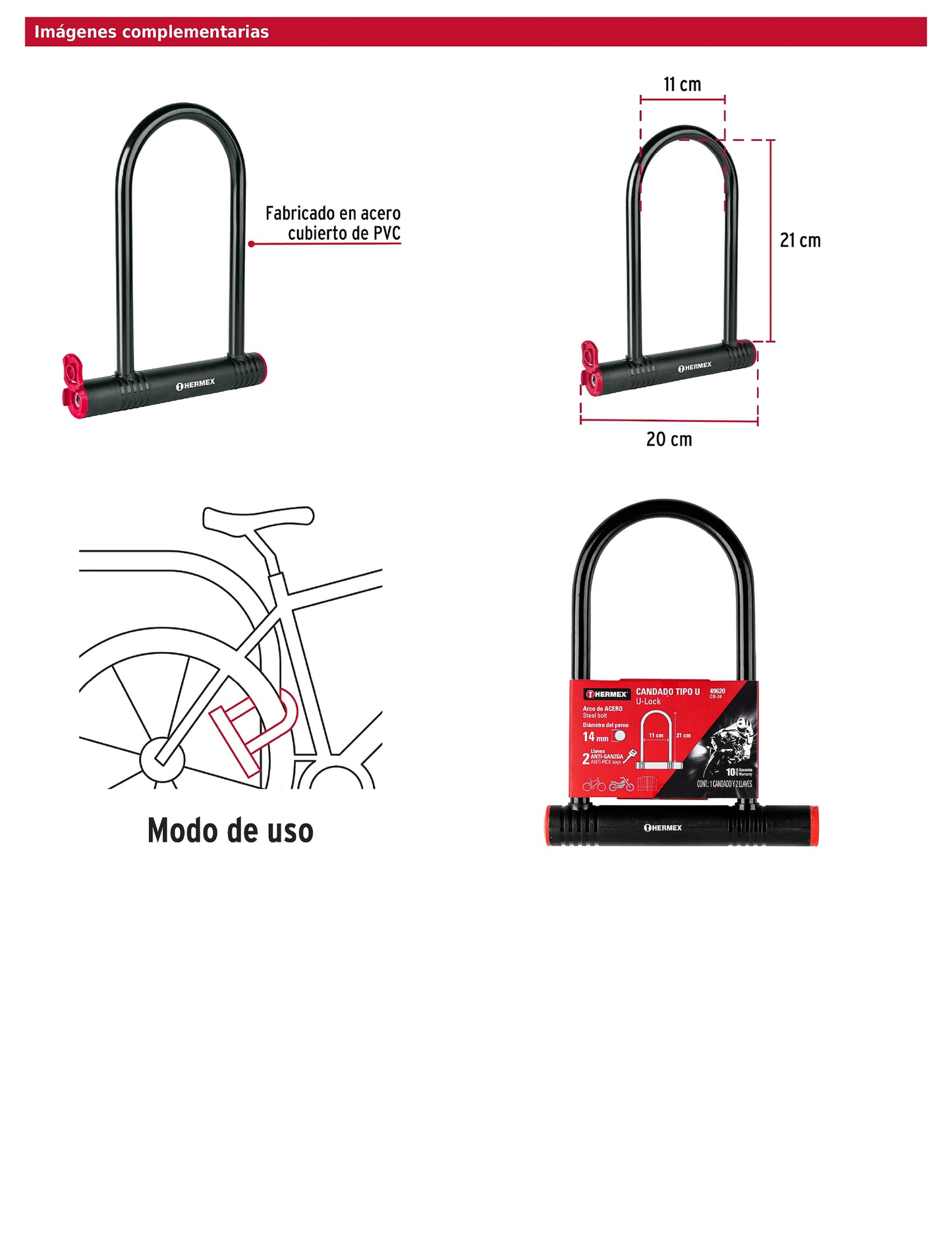 Candado rígido tipo U de 12 mm