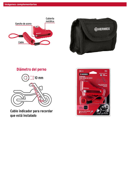 Candado para freno de disco motocicleta 10 mm