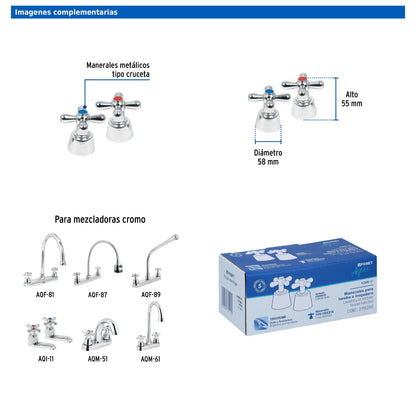 Juego de manerales tipo cruceta con chapetones metálicos para mezcladoras