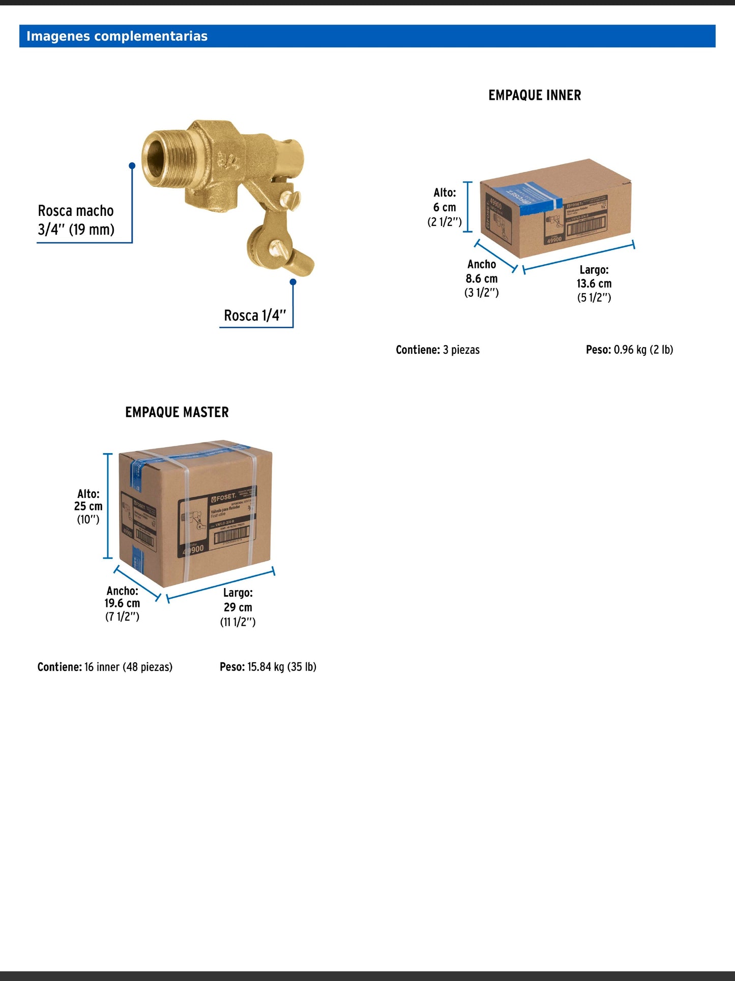 Válvula de flotador de latón 3/4" reforzada
