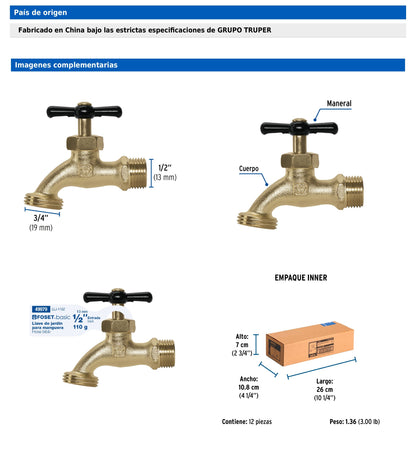 Llave para manguera de zamac de 1/2" con cierre de compresión