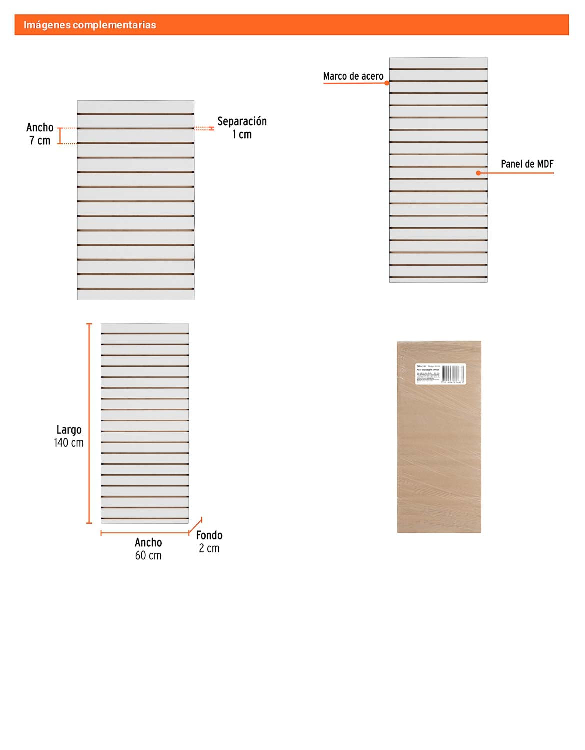Panel ranurado de 60 por 140 cm