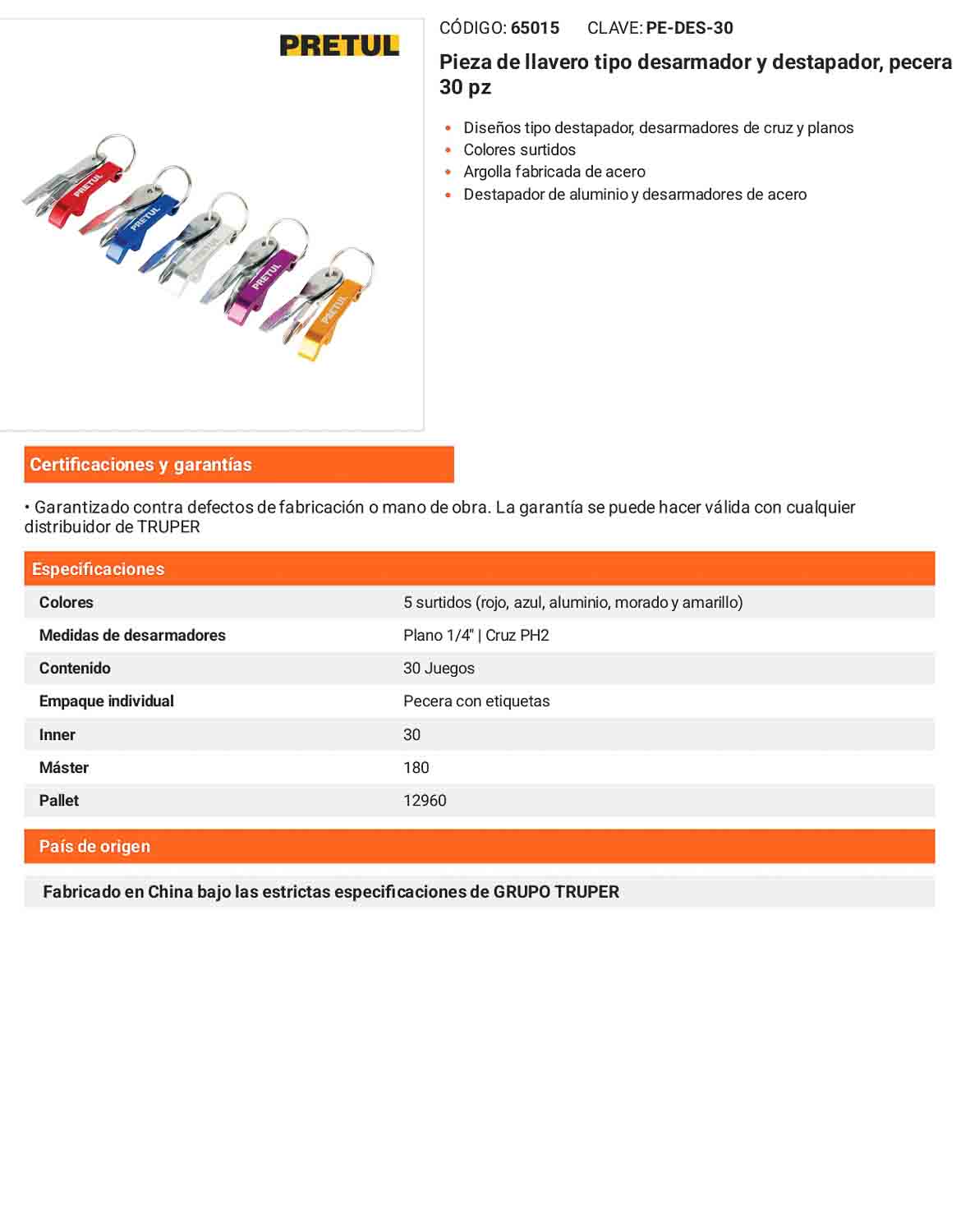 Llaveros Desarmador y Destapador Pecera 30 pz