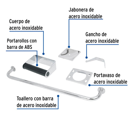 Juego  de 5 accesorios para baño en acero inoxidable