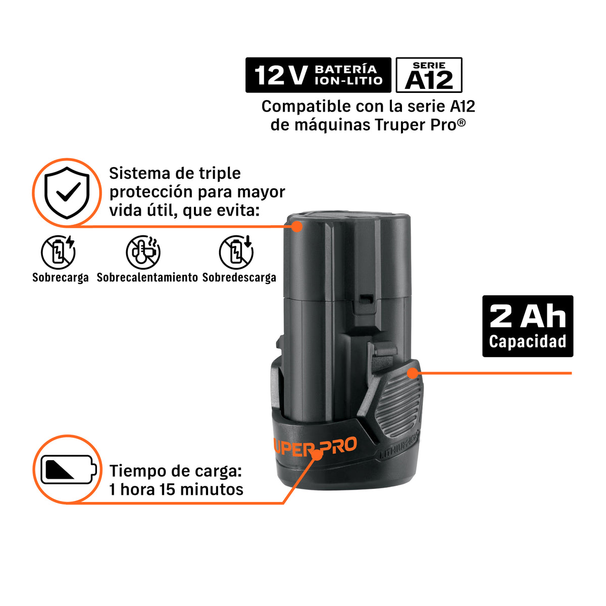Batería ion litio, 12 V, 2 Ah, TRUPER PRO · vista 5