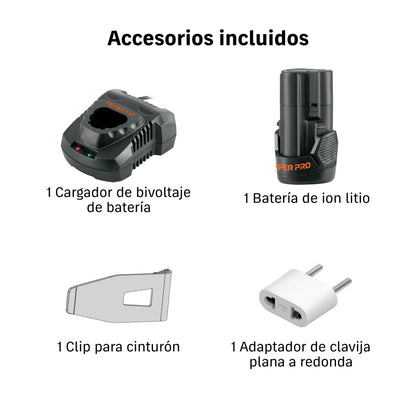 Taladro/destornillador 3/8", 12V, 1 batería 2Ah, TRUPER PRO · vista 2