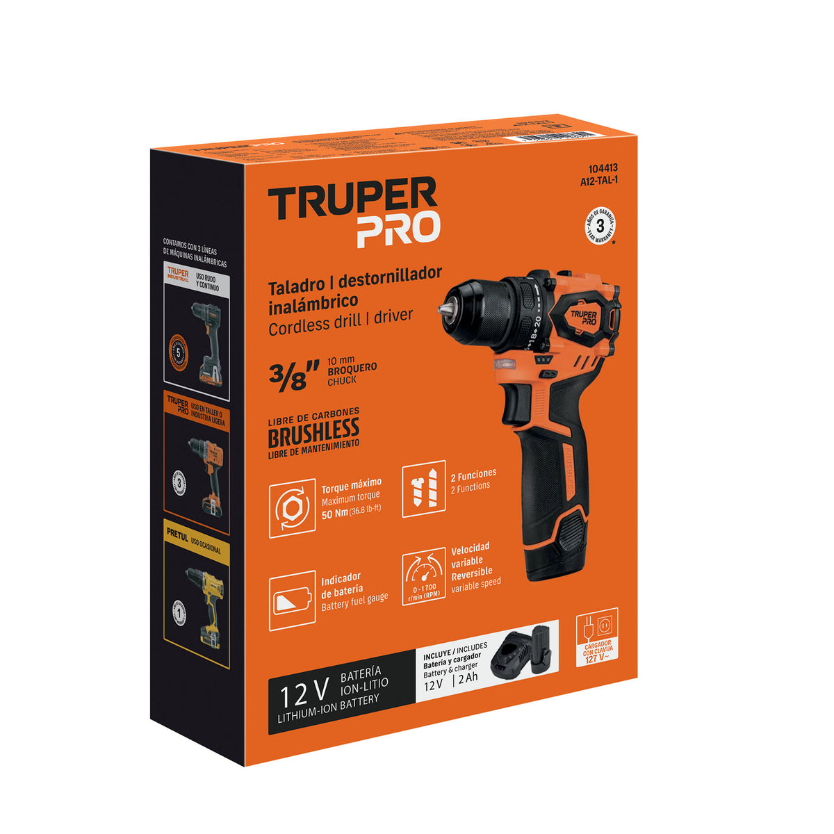Taladro/destornillador 3/8", 12V, 1 batería 2Ah, TRUPER PRO · vista 7