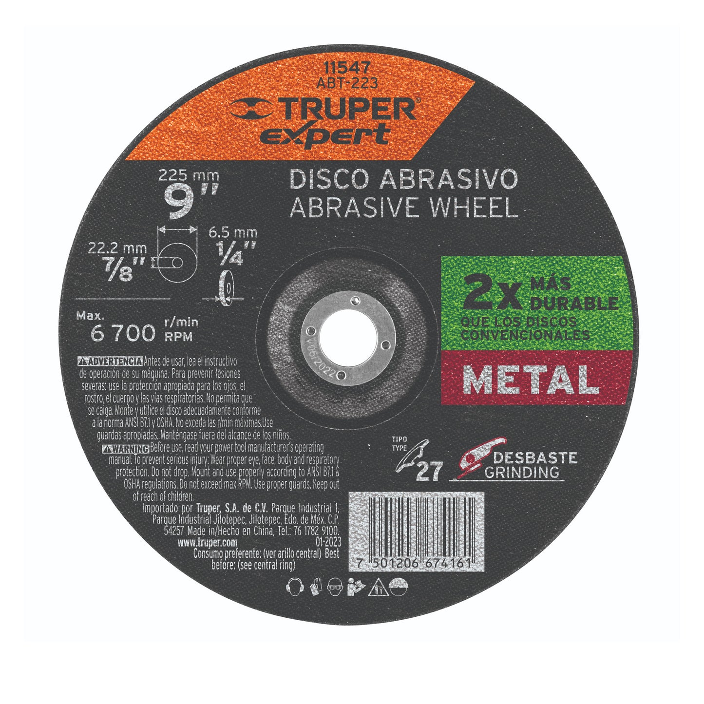 Disco Tipo 27 de 9 in para desbaste de metal