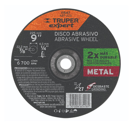 Disco Tipo 27 de 9 in para desbaste de metal