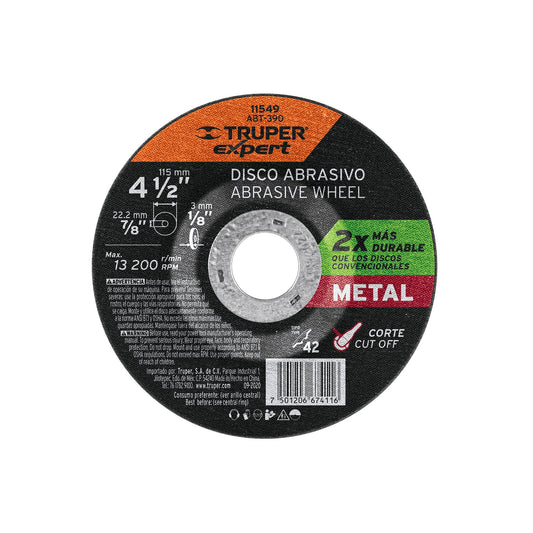 Disco de corte para metal de 4 1/2 pulgadas con espesor de 3 mm