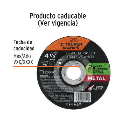 Disco de corte para metal de 4 1/2 pulgadas con espesor de 3 mm