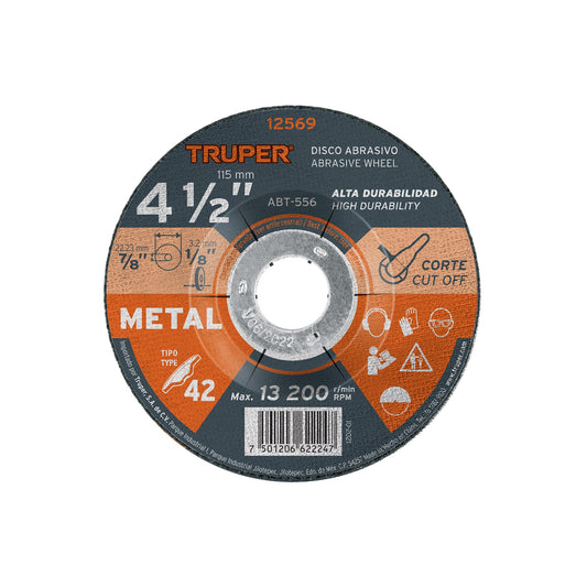 Disco de corte para metal de 4 1/2 pulgadas con espesor de 3.2 mm