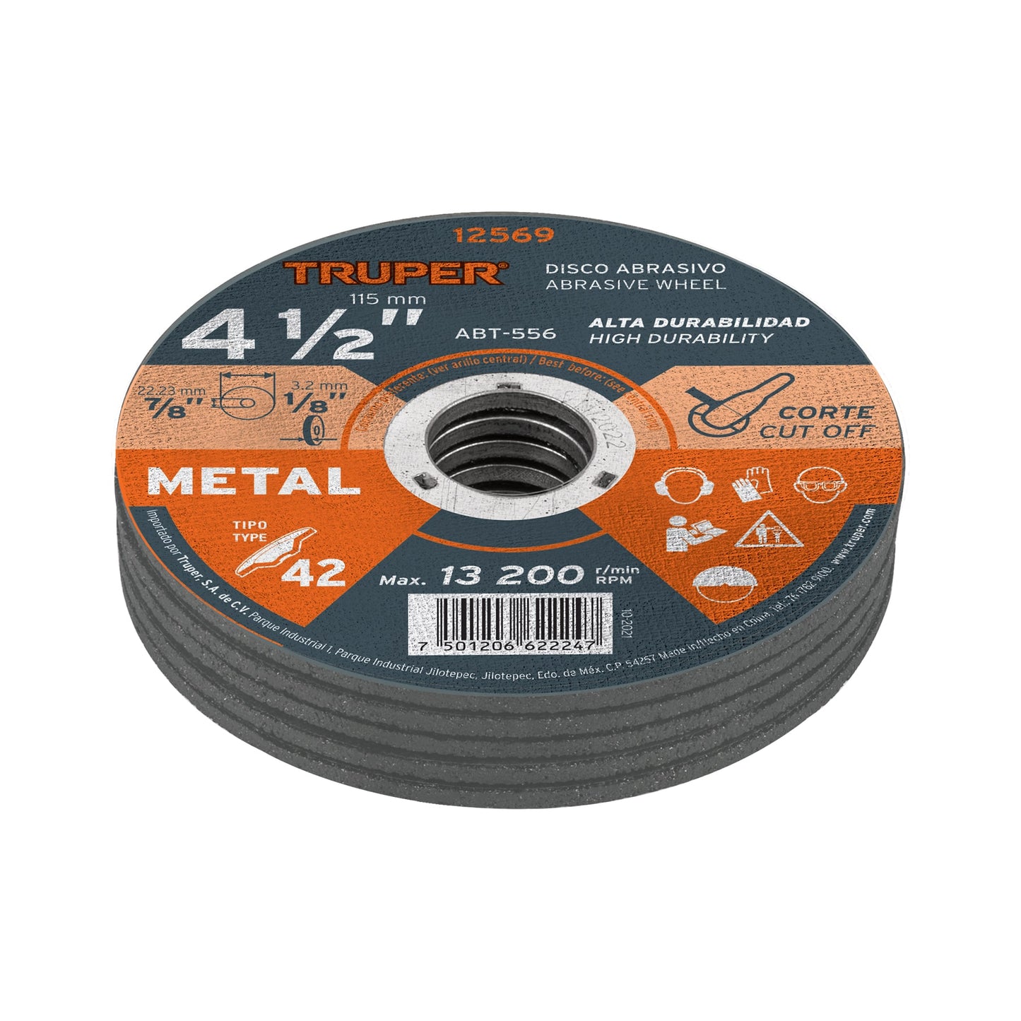 Disco de corte para metal de 4 1/2 pulgadas con espesor de 3.2 mm