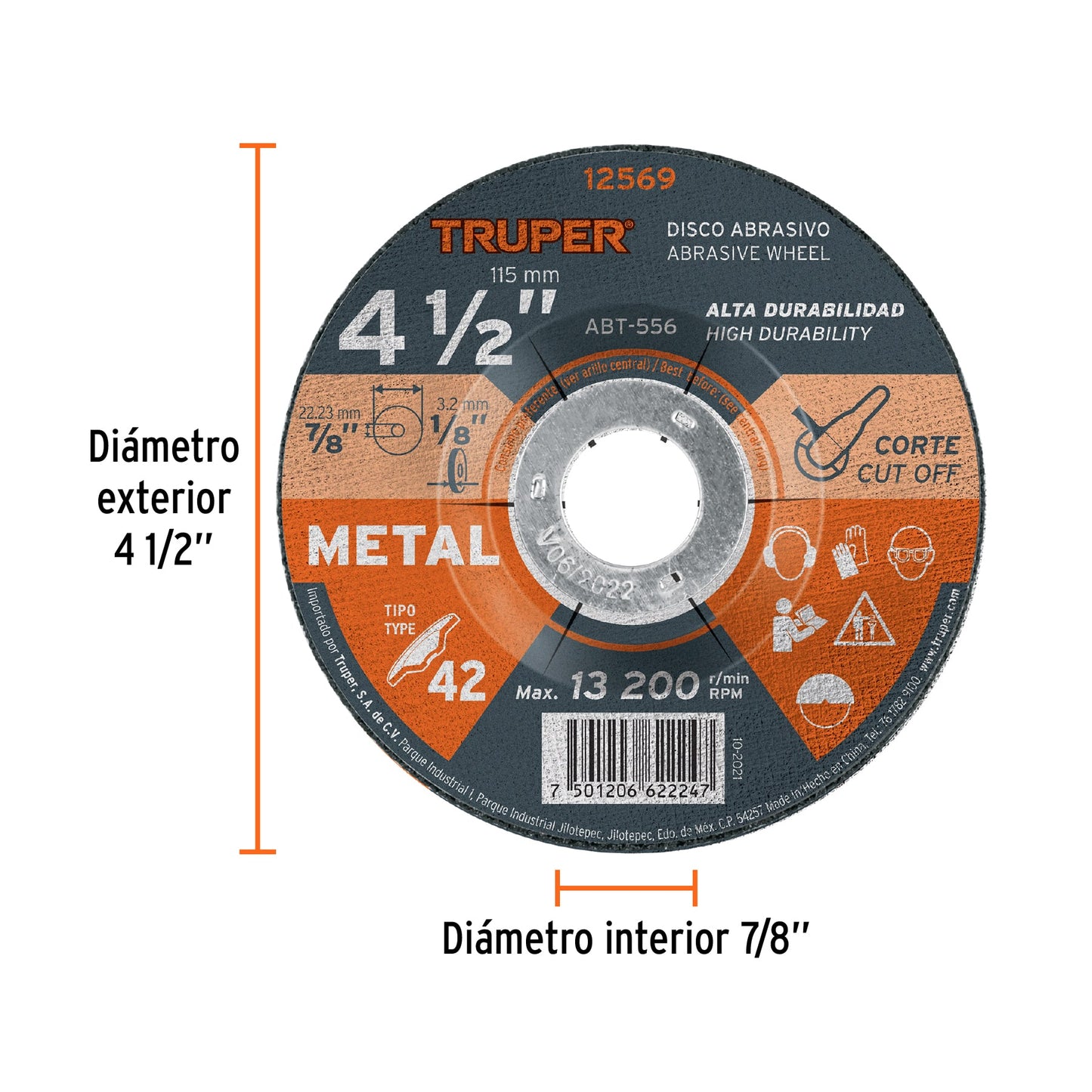 Disco de corte para metal de 4 1/2 pulgadas con espesor de 3.2 mm