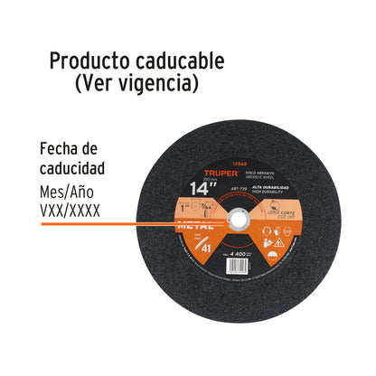 Disco tipo 41 de 14" para corte de metal con espesor 3.1 mm