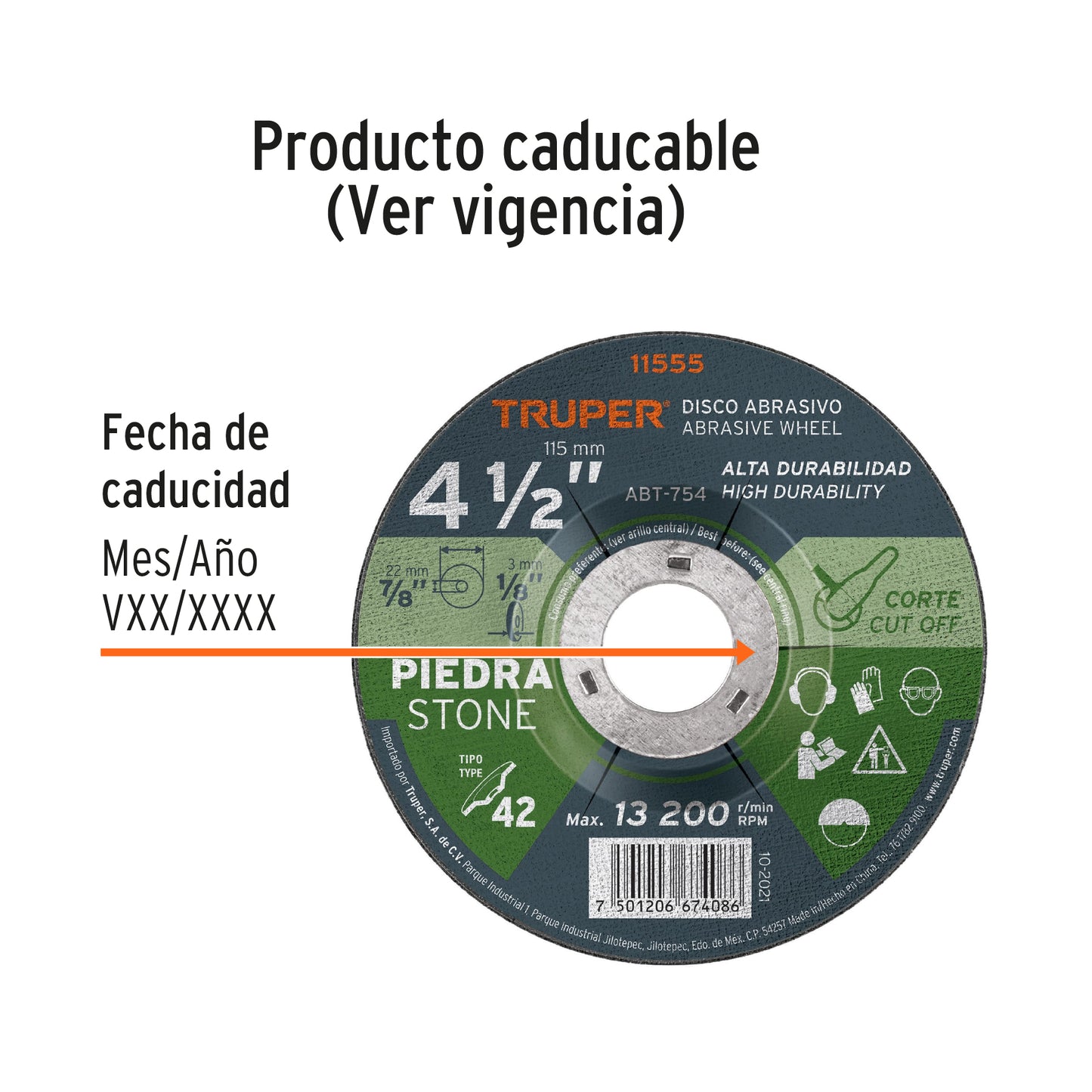 Disco de corte para piedra de 4 1/2 pulgadas con espesor de 3.2 mm