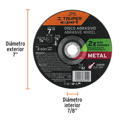 Disco de corte para metal de 7 pulgadas con espesor de 3 mm