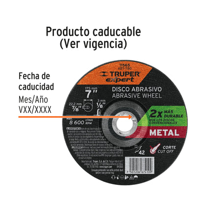 Disco de corte para metal de 7 pulgadas con espesor de 3 mm