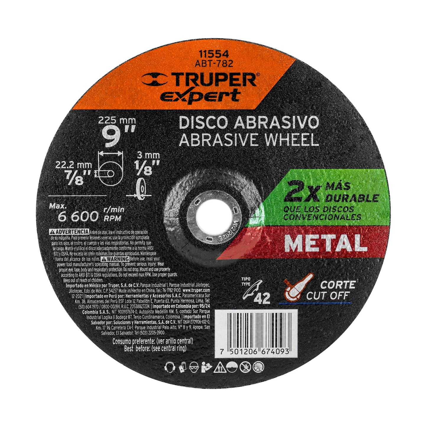 Disco de corte para metal de 9 pulgadas con espesor de 3 mm