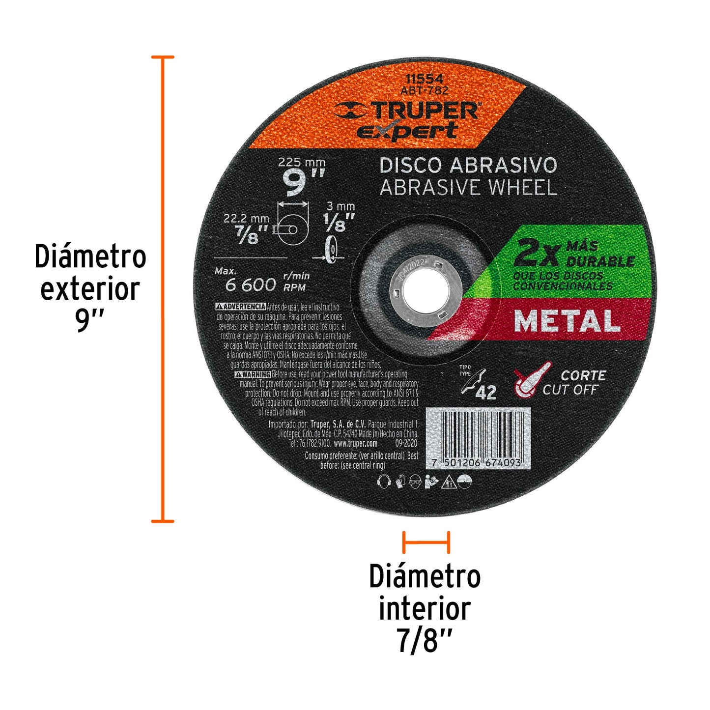 Disco de corte para metal de 9 pulgadas con espesor de 3 mm