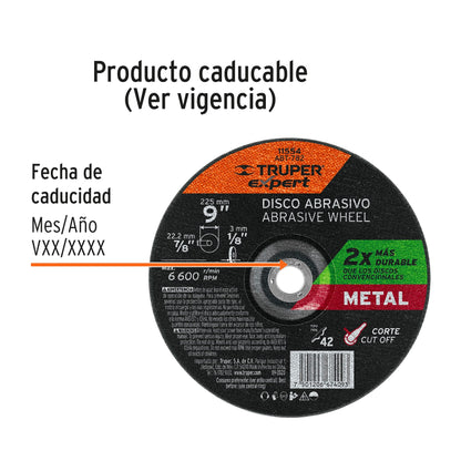 Disco de corte para metal de 9 pulgadas con espesor de 3 mm