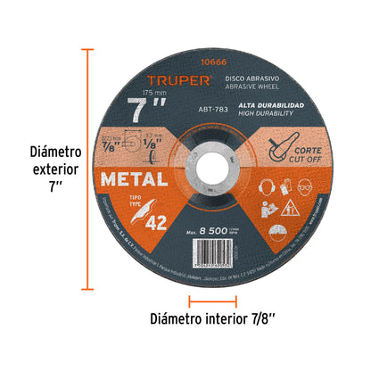 Disco de corte para metal de 7 pulgadas con espesor de 3.2 mm