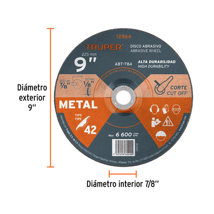 Disco de corte para metal de 9 pulgadas con espesor de 3.2 mm