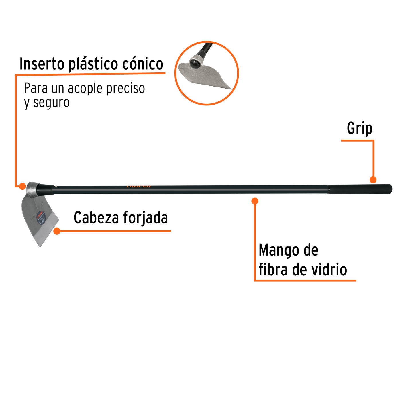 Azadón Centroamericano de 2.5 lb con mango de fibra de 137 cm