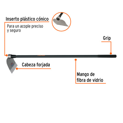 Azadón Centroamericano de 2.5 lb con mango de fibra de 137 cm
