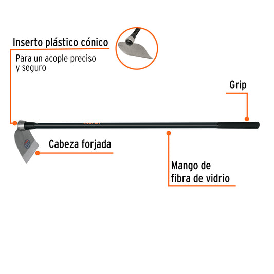 Azadón Centroamericano de 2.5 lb con mango de fibra de 137 cm