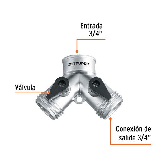 Conector en “Y” metálico de 3/4" para manguera