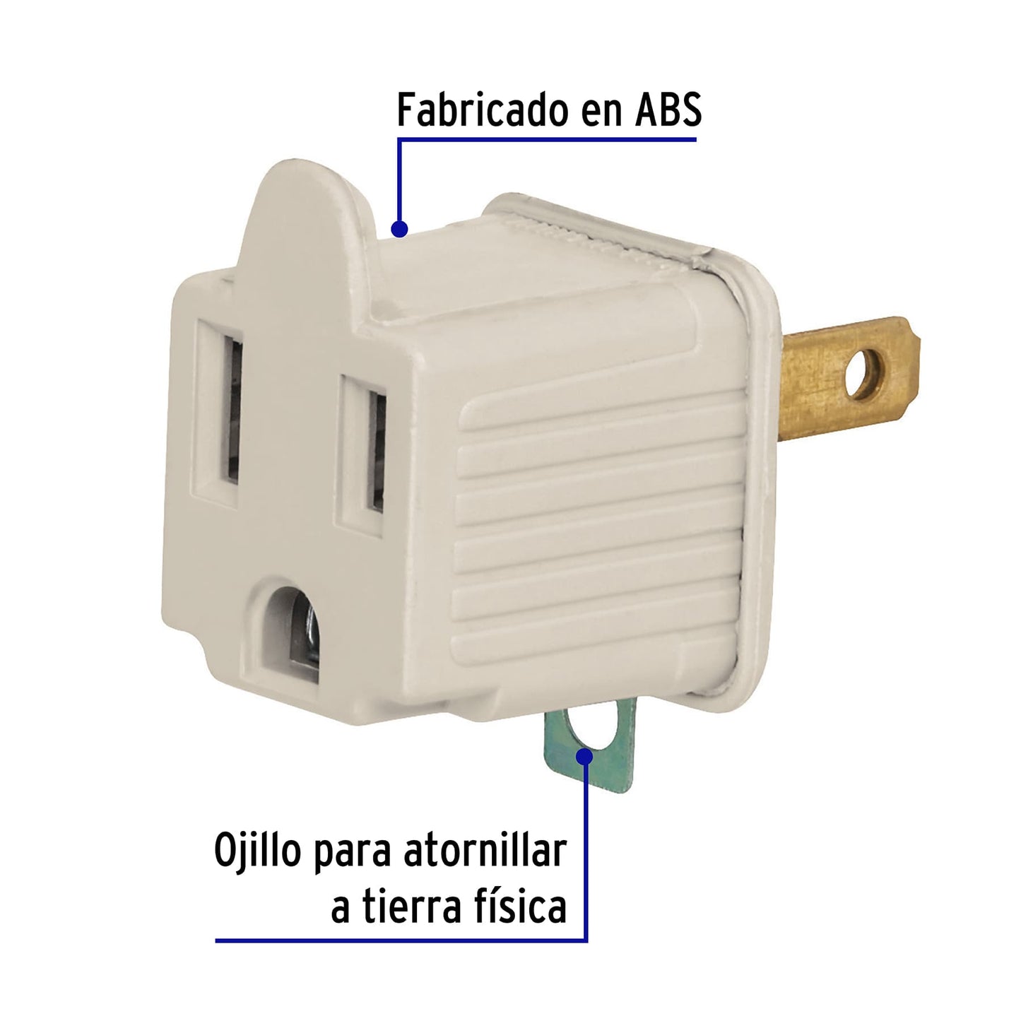 Adaptador de 3 a 2 gris con ojillo para tierra física