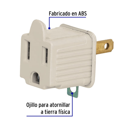 Adaptador de 3 a 2 gris con ojillo para tierra física