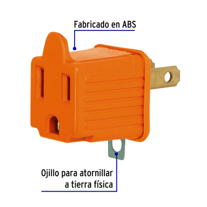 Adaptador de 3 a 2 naranja con ojillo para tierra física