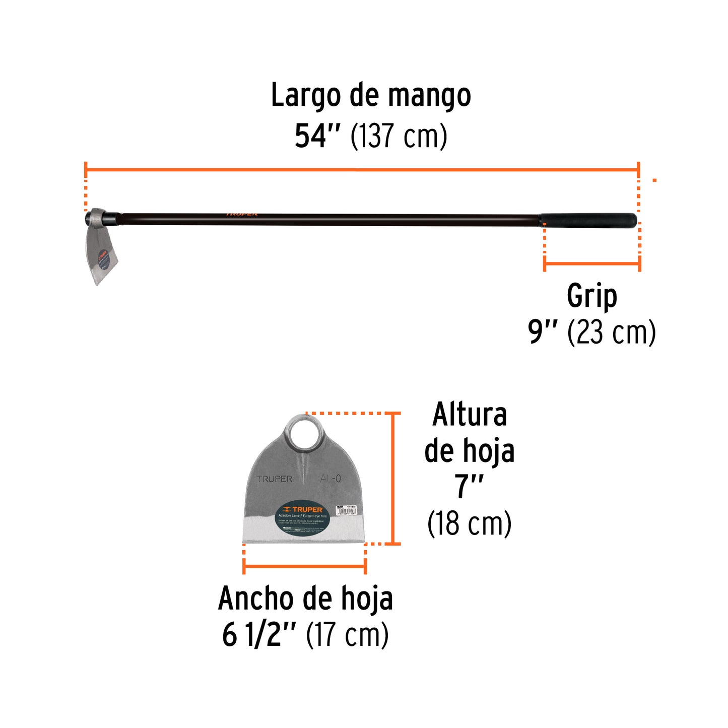 Azadón Lane No. 0 de 1.6 lb con mango de fibra de 137 cm
