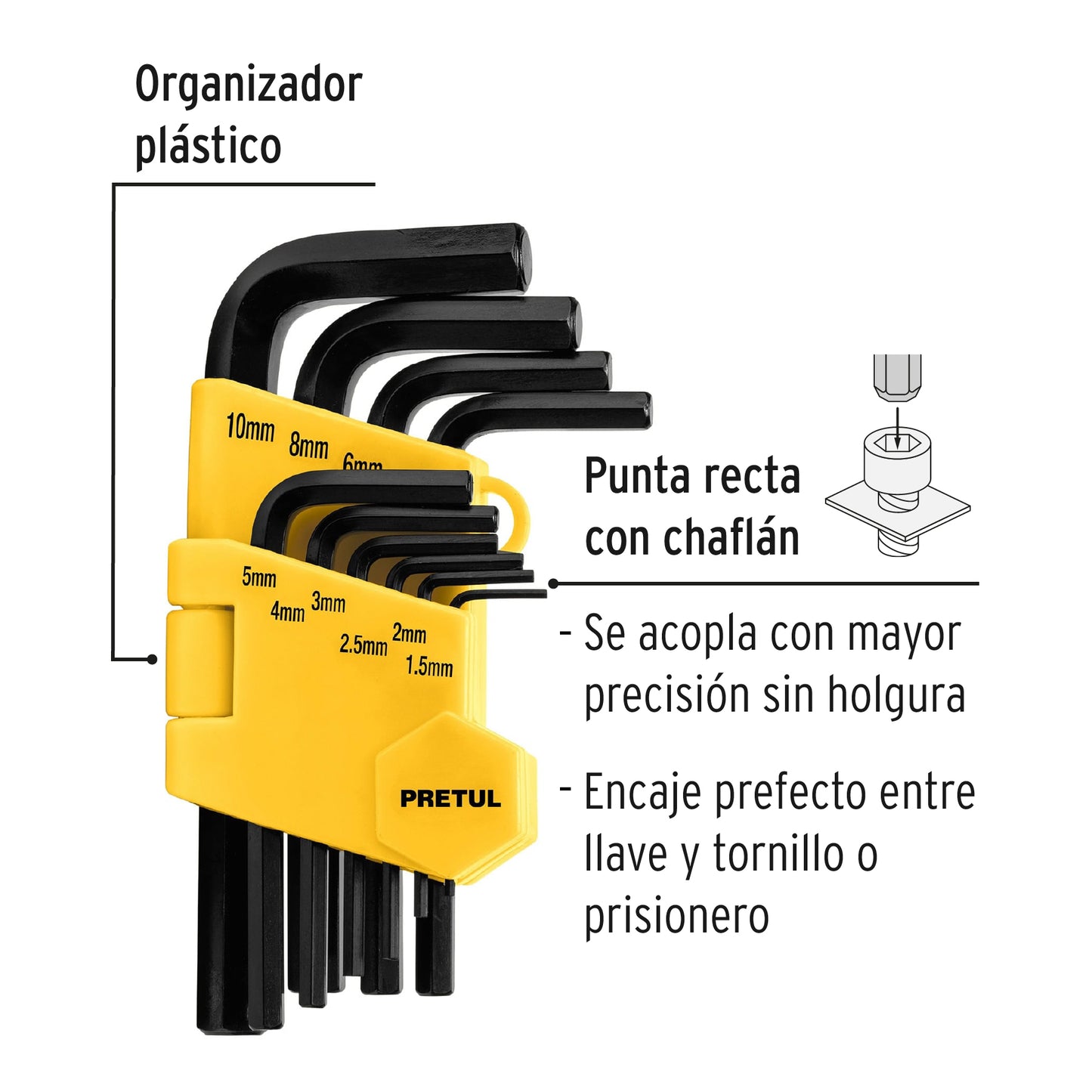Juego 10 llaves hexagonales mm con organizador