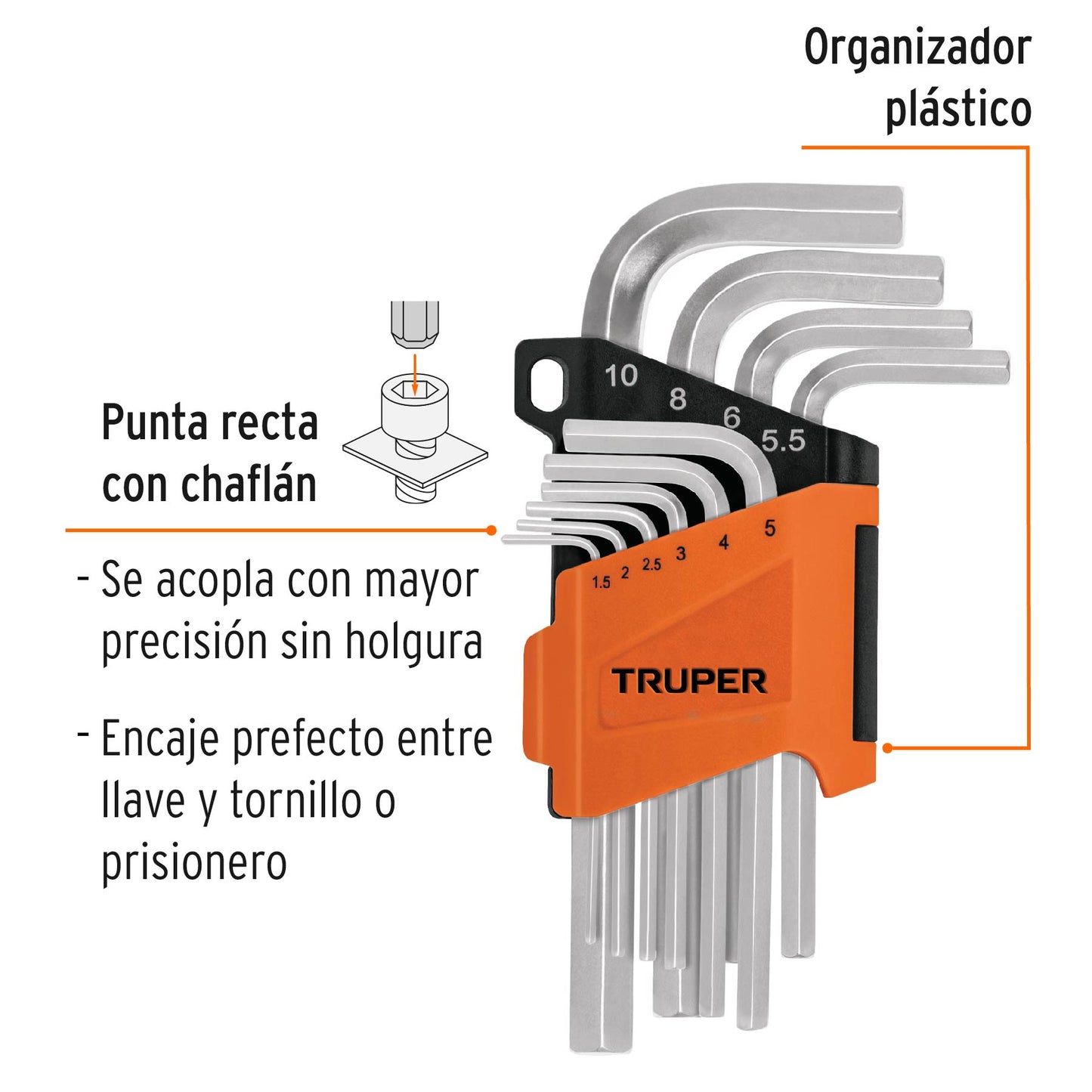 Juego 10 llaves hexagonales mm con organizador