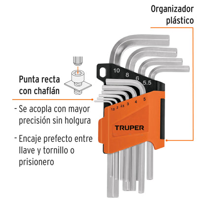 Juego 10 llaves hexagonales mm con organizador