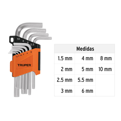 Juego 10 llaves hexagonales mm con organizador
