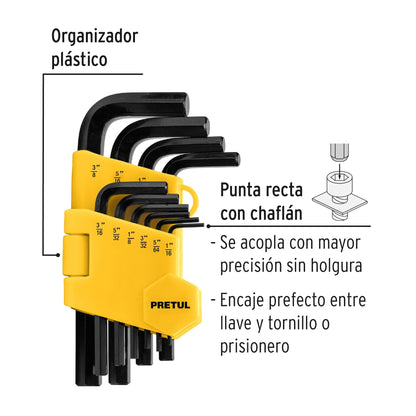 Juego 10 llaves hexagonales std con organizador