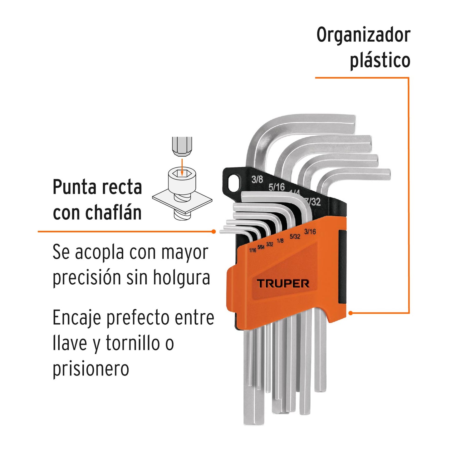 Juego 10 llaves hexagonales std con organizador