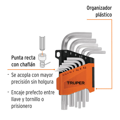 Juego 13 llaves hexagonales mm con organizador